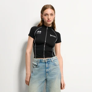 Czarna rozpinana koszulka z nadrukiem i białymi lampsami House