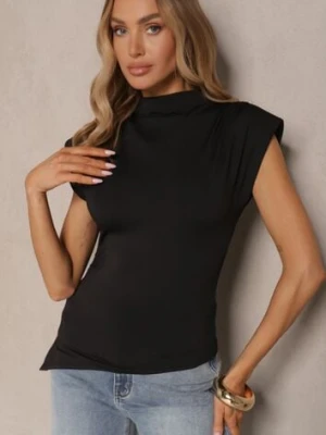 Czarna Satynowa Bluzka z Wiskozą z Usztywnioną Linią Ramion Asidisa new collection