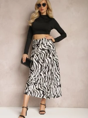 Czarna Satynowa Spódnica Ozdobiona Abstrakcyjnym Wzorem w Paski Zebry Pintea rosa