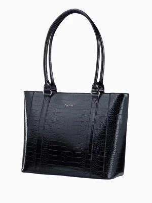 Czarna shopperka z lakierowanej skóry ekologicznej crocco Puccini