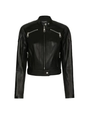 Czarna skórzana kurtka motocyklowa Dolce & Gabbana