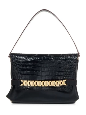 Czarna skórzana torebka z złoconym łańcuchem Victoria Beckham