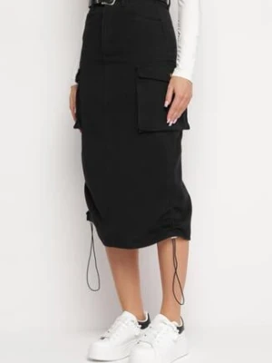 Czarna Spódnica Cargo Midi ze Ściągaczami i Paskiem Elsane elsa.m by may