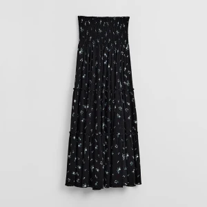Czarna spódnica maxi w kwiatki z rozcięciem House
