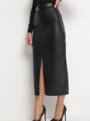 Czarna Spódnica Maxi z Ekoskóry o Ołówkowym Kroju z Rozcięciem Jile elsa.m by may