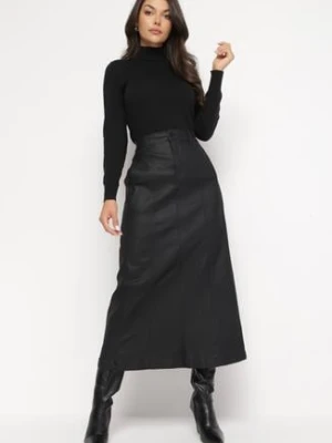 Czarna Spódnica Maxi z Ekoskóry z Wsuwanymi Kieszeniami Ademaro daysie