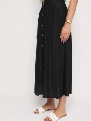 Czarna Spódnica Maxi z Guzikami i Gumką w Pasie Aurorsa melya by melody
