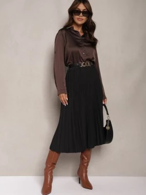 Czarna Spódnica Midi z Plisami High Waist Jasmira