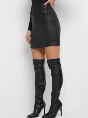 Czarna Spódnica Mini z Marszczoną Talią z Imitacji Skóry Valma daysie