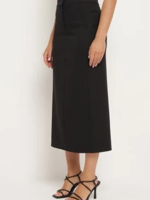 Czarna Spódnica o Trapezowym Kroju z Rozporkiem Zapinana na Zamek Błyskawiczny Tiamarue lefon