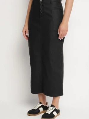 Czarna Spódnica Ołówkowa Midi z Imitacji Skóry Adalardo