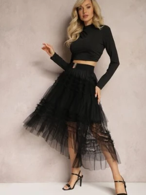Czarna Spódnica Rozkloszowana z Falbankami i Siateczką Solowai elsa.m by may