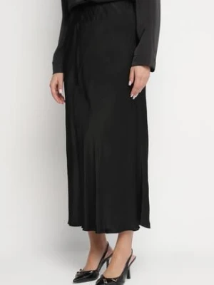 Czarna Spódnica Satynowa z Wiskozy o Rozkloszowanym Kroju Hanorilae jumelle
