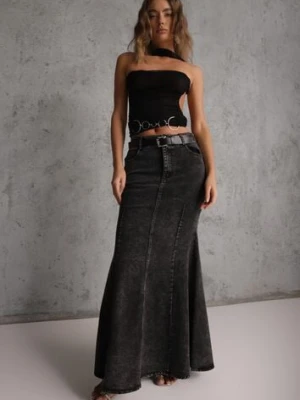 Czarna Spódnica Syrenka z Bawełny Jeansowa High Waist z Paskiem Appala elsa.m by may