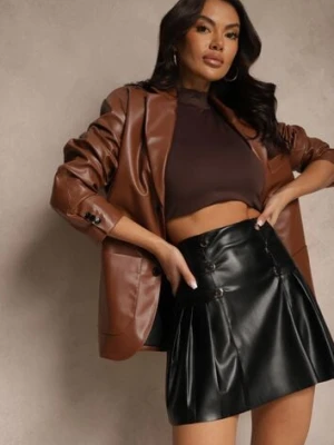 Czarna Spódnica z Bawełną High Waist z Imitacji Skóry z Napami Tillaria lovery