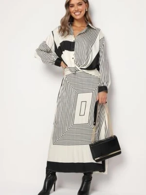 Czarna Spódnica z Delikatnymi Plisami Gumką w Talii i Geometrycznym Wzorem Iolantha bisou's project