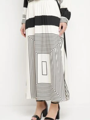 Czarna Spódnica z Delikatnymi Plisami Gumką w Talii i Geometrycznym Wzorem Iolantha bisou's project