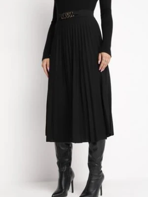 Czarna Spódnica z Gumką i Metalową Ozdobą w Pasie Azami new collection