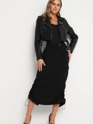 Czarna Spódnica z Kieszeniami w Stylu Cargo na Dole Ściągacze ze Stoperem Obilasa h&s