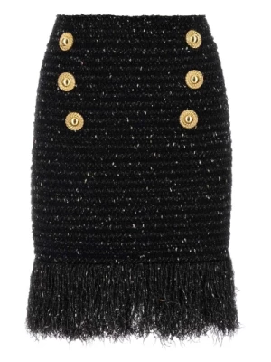 Czarna spódnica z tweedu - Klasyczny styl Balmain