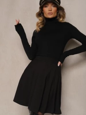Czarna Spódnica z Wiskozą o Rozkloszowanym Kroju z Plisami i Gumką w Pasie w Stylu Preppy Iliola