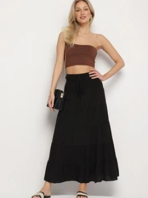 Czarna Spódnica z Wiskozą z Wysokim Stanem i Falbanami Ellimee j&x
