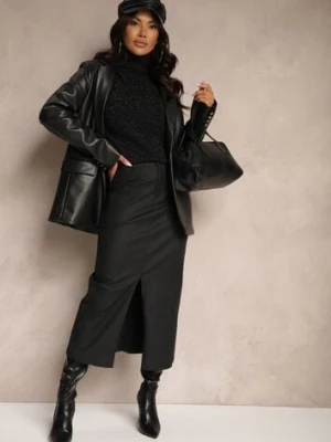 Czarna Spódnica Zapinana na Zamek z Kieszeniami i Guzikiem o Dopasowanym Fasonie Bahar daysie