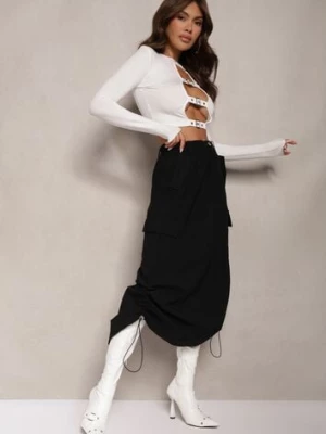 Czarna Spódnica ze Ściąganym Dołem ze Stoperami i Kieszeniami Lariena h&s