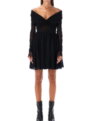 Czarna sukienka Aw23 z elastyczną tiulową falbaną Philosophy di Lorenzo Serafini