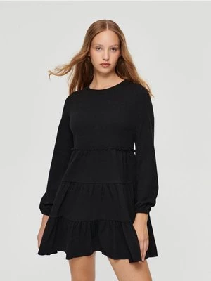 Czarna sukienka babydoll z długim rękawem House