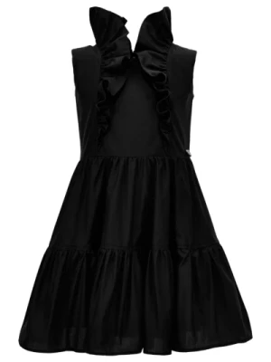 Czarna sukienka bez rękawów z falbanami Monnalisa