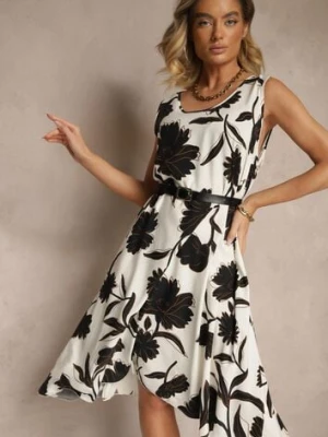 Czarna Sukienka Bez Rękawów z Tkaniny Wiskozowej w Kwiaty Orrivia cflo