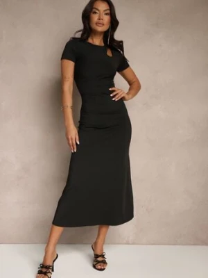 Czarna Sukienka Bodycon z Marszczeniem w Talii i Krótkimi Rękawami Aterezza by swan