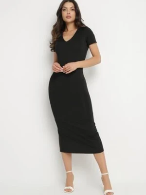 Czarna Sukienka Dopasowana Bodycon z Dekoltem w Serek Efricene by swan