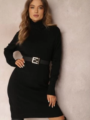 Czarna Sukienka Dzianinowa z Golfem Tadi m&d fashion