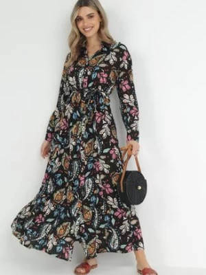 Czarna Sukienka z Wiskozy o Koszulowym Kroju Galanthe rosa