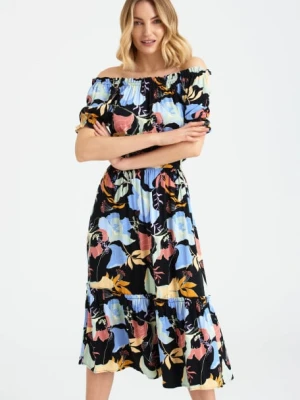 Czarna sukienka hiszpanka, nadruk w kwiaty Greenpoint