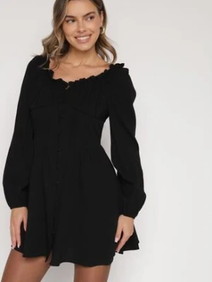 Czarna Sukienka Hiszpanka Vices z Gorsetową Talią i Bufiastymi Rękawami Resana