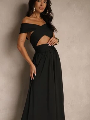 Czarna Sukienka Koktajlowa Multiway z Wiskozą Wiązana na Szyi Lilovea by swan