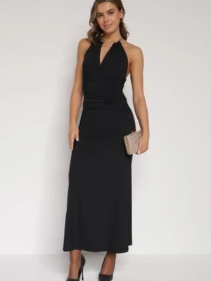 Czarna Sukienka Koktajlowa z Dekoltem Halter i Odkrytymi Plecami Sewrina