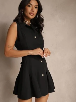 Czarna Sukienka Koszulowa Ozdobiona Guzikami Rediure new collection