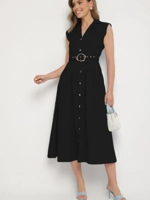 Czarna Sukienka Koszulowa Ozdobiona Paskiem Devikka elsa.m by may