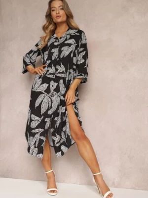 Czarna Sukienka Koszulowa w Kwiaty Siois lily rose