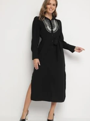 Czarna Sukienka Koszulowa z Paskiem Cekinami i Koralikami Danielis bisou's project