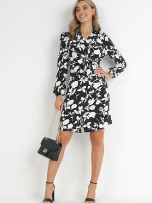 Czarna Sukienka Koszulowa z Wiązaniem Aieho cflo