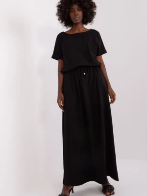 Czarna sukienka maxi basic na co dzień z krótkim rękawem RELEVANCE