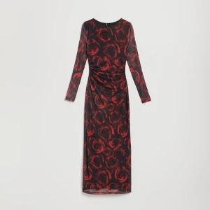 Czarna sukienka maxi bodycon w czerwone różyczki House