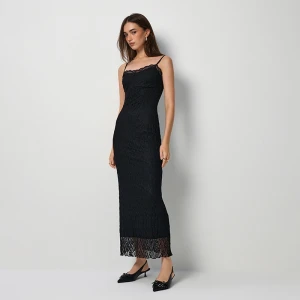 Czarna sukienka maxi bodycone z koronkowymi wstawkami House