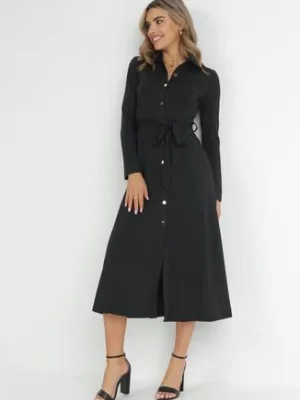 Czarna Sukienka Maxi o Koszulowym Fasonie z Wiązaniem mZynlee by swan