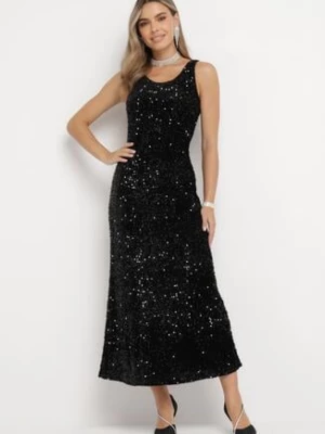 Czarna Sukienka Maxi w Cekiny Jukrana by swan